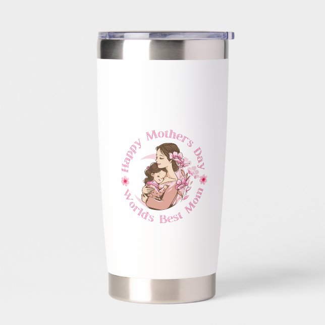 happy mother's day , worlds best mom, pink  insulated tumbler (Left)
