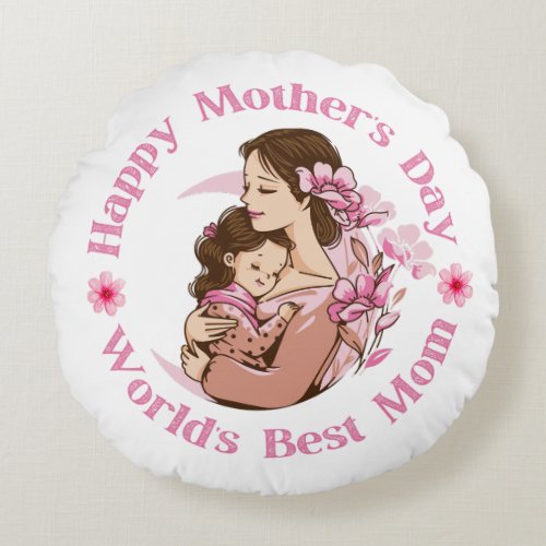 happy mothers day  worlds best mom pink modern  round pillow