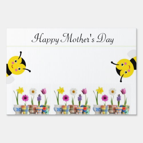 Happy Mothers Day Yard Sign Bumblebee Floral