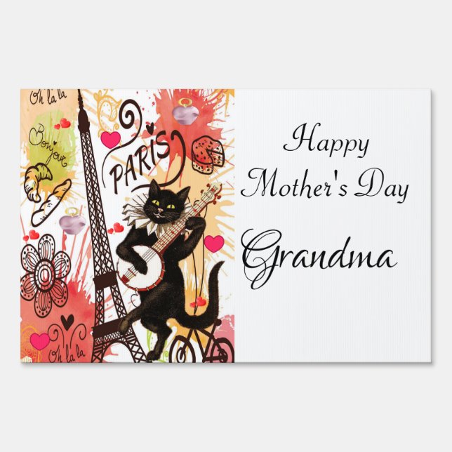 Happy Mother's Day Yard Sign Cat Paris Grandma (Front)