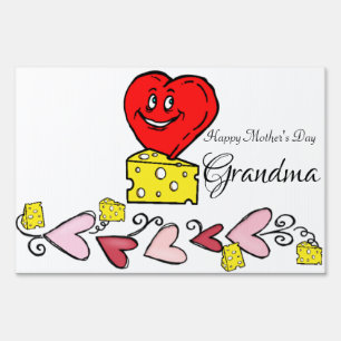 Happy Mother's Day Yard Sign Cheese Hearts Grandma