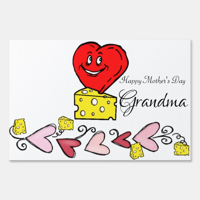 Happy Mother's Day Yard Sign Cheese Hearts Grandma (Front)