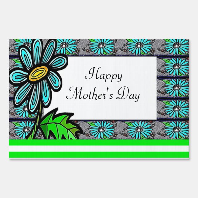 Happy Mother's Day Yard Sign Floral Green Stripe (Front)