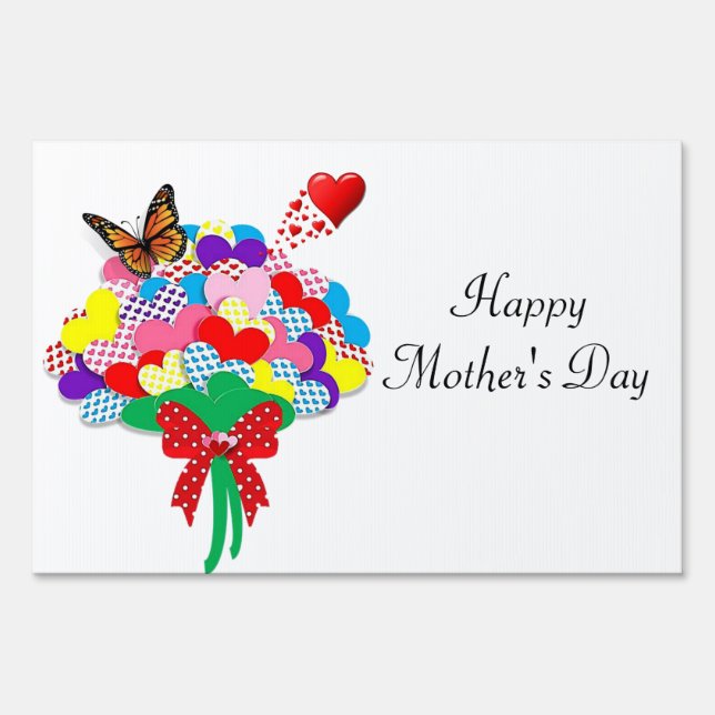 Happy Mother's Day Yard Sign Hearts Butterfly (Front)