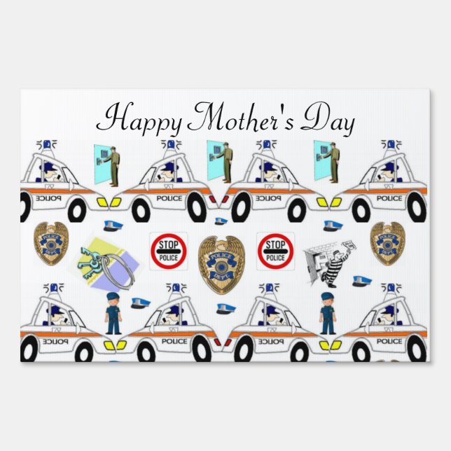 Happy Mother's Day Yard Sign Police Cars (Front)