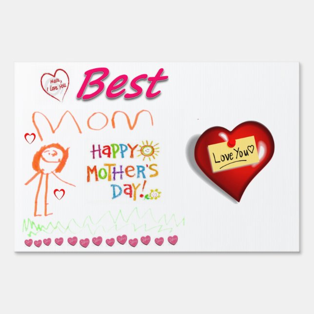 Happy Mother's Day Yard Sign Red Heart (Front)