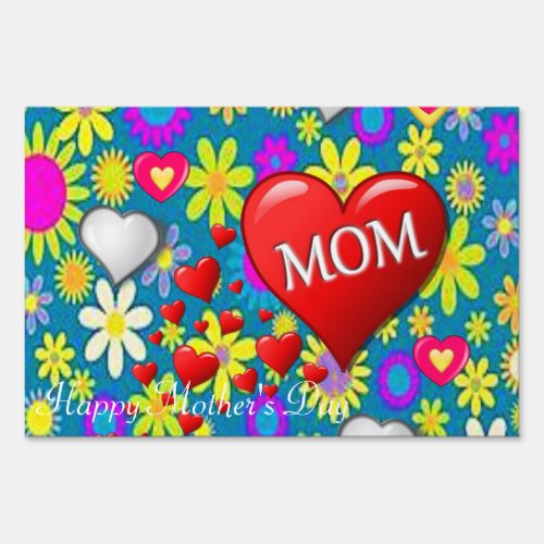 Happy Mothers Day Yard Sign Red Heart