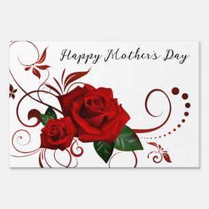 Happy Mother's Day Yard Sign Red Rose