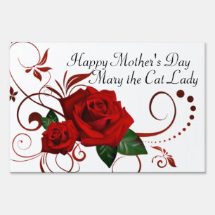 Happy Mother's Day Yard Sign Red Rose