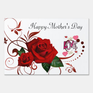 Happy Mother's Day Yard Sign Red Rose