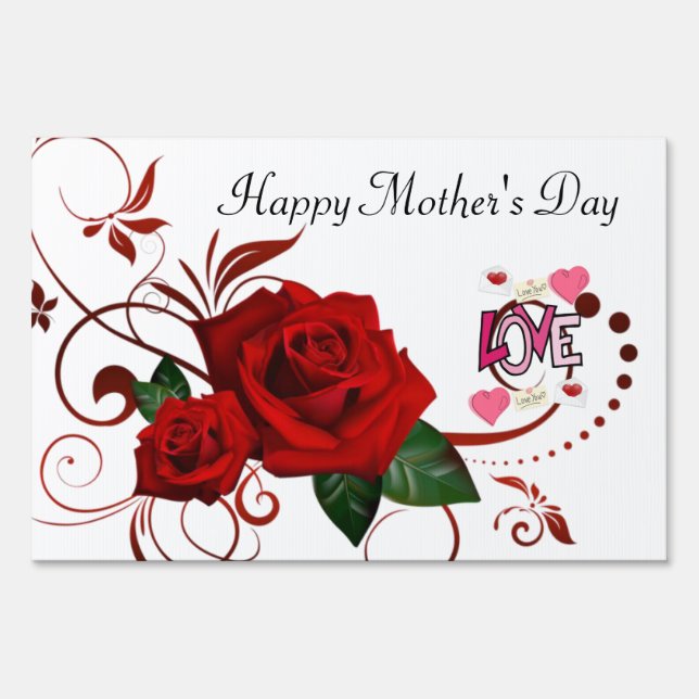 Happy Mother's Day Yard Sign Red Rose (Front)