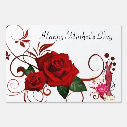 Happy Mothers Day Yard Sign Red Rose