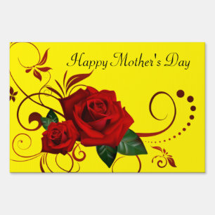 Happy Mother's Day Yard Sign Red Rose