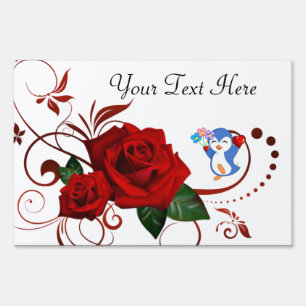 Happy Mother's Day Yard Sign Red Rose Penguin