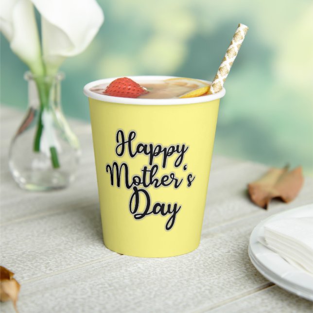 Happy Mothers Day Yellow Paper Cups (Insitu)