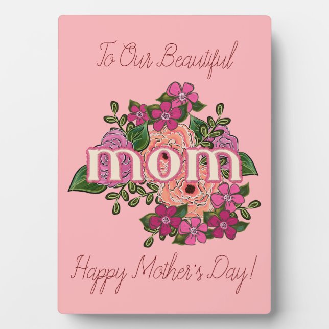 Happy Mother's Day You Customize Pink Roses Plaque (Front)