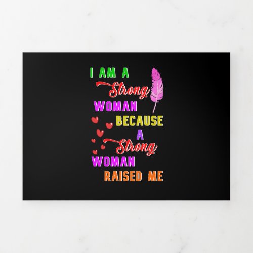 Happy Mothers Feathers Hearts I Am A Strong Woman Tri_Fold Card