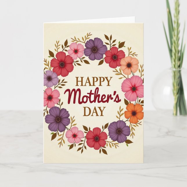 Happy Mothers Floral Wreath Card (Front)