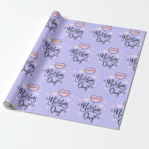 Happy Mother's Pink Hearts Day Modern Typography Wrapping Paper