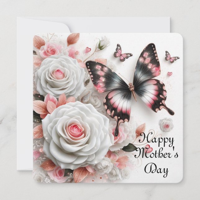 Happy Mother's  Roses and Butterflies Holiday Card (Front)