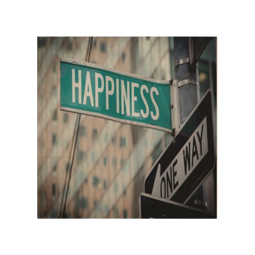 Happy Motivational Words Street Sign Wood Wall Art