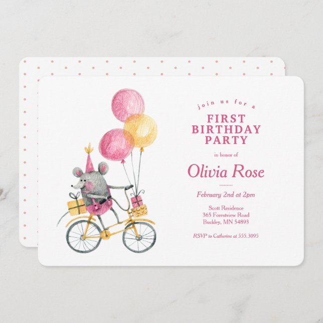 Happy Mouse Birthday Invitation (Front/Back)