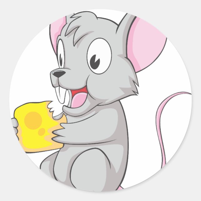 Happy Mouse Eating Cheese Classic Round Sticker (Front)