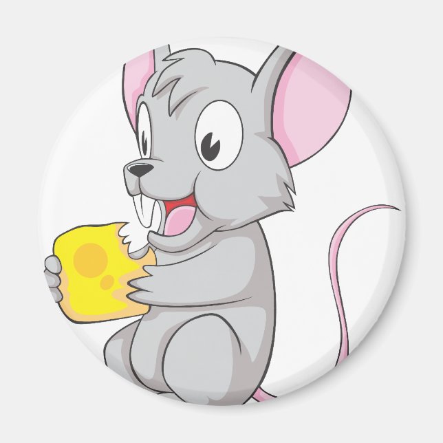 Happy Mouse Eating Cheese Magnet (Front)