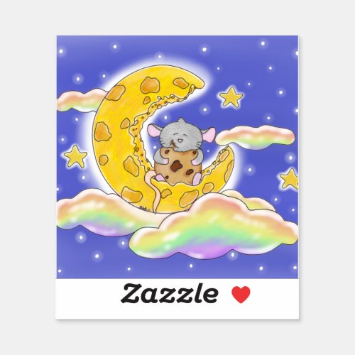 Happy Mouse On Cheese Moon Sticker