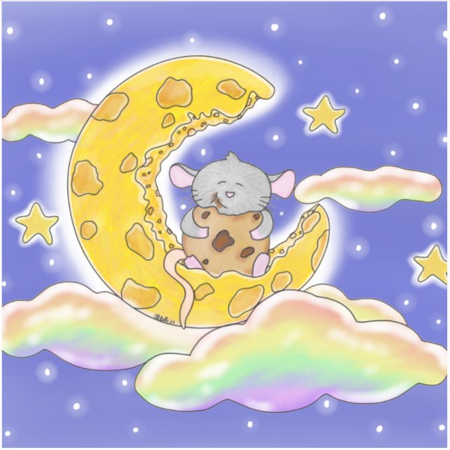 Happy Mouse On Cheese Moon Sticker (Front)