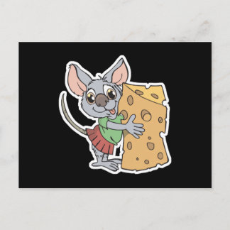 happy mouse with cheese postcard