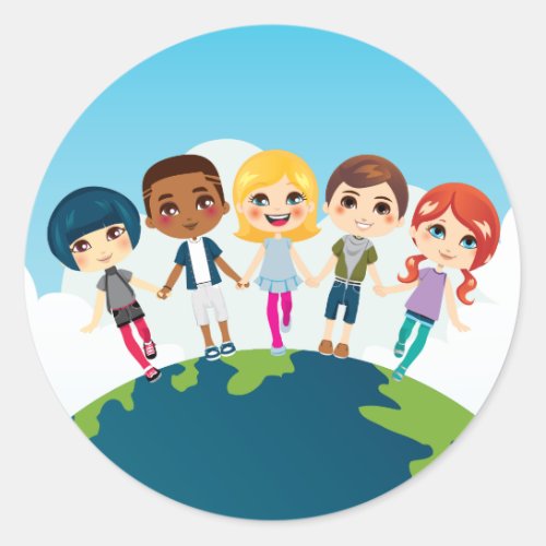 Happy Multi_ethnic Children Classic Round Sticker