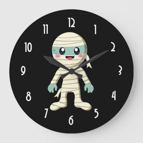  Happy Mummy Cute Halloween Monster Drawing Large Clock