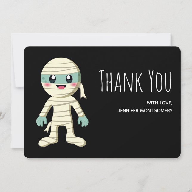 Happy Mummy Halloween Monster Drawing Thank You Card (Front)