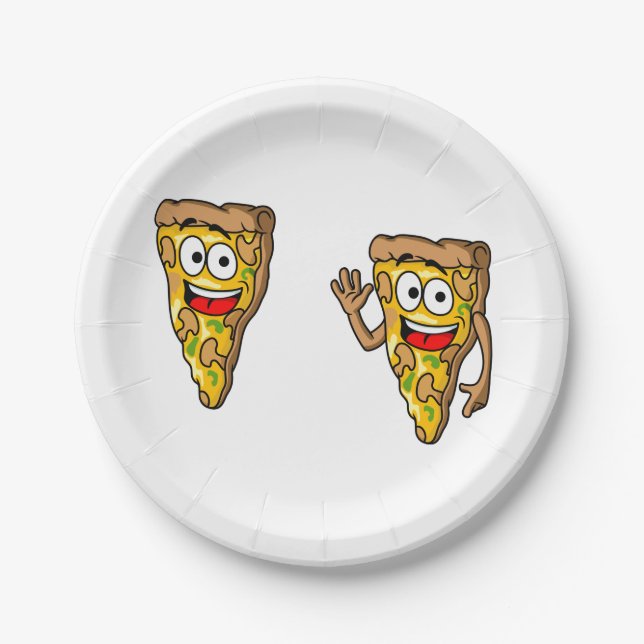Happy Mushroom Pizza Slices Paper Plates (Front)