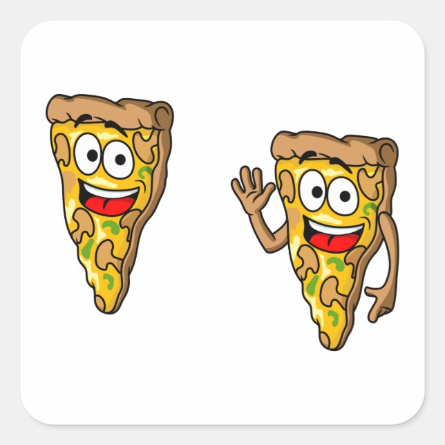 Happy Mushroom Pizza Slices Square Sticker (Front)