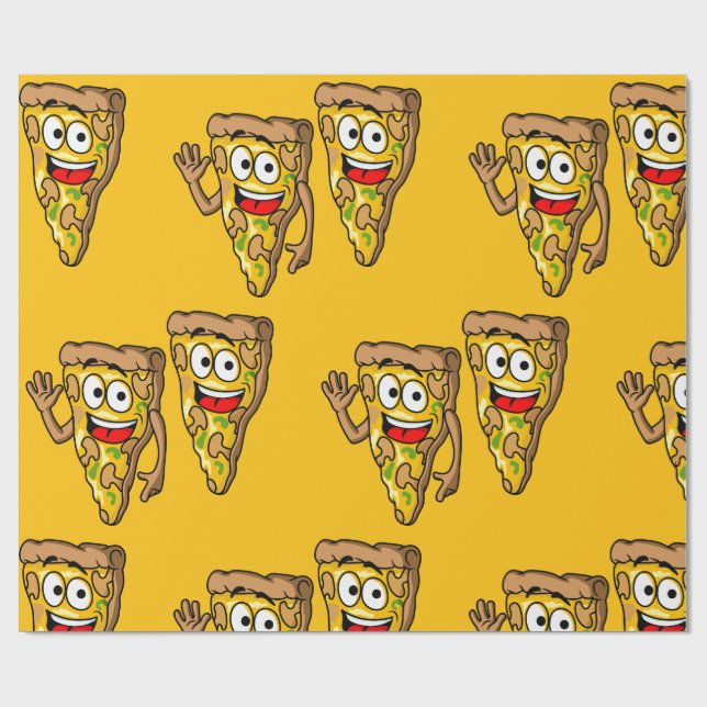 Happy Mushroom Pizza Slices Wrapping Paper (Flat)