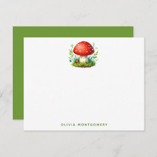 Happy Mushroom Redcap Illustration Custom Name Note Card