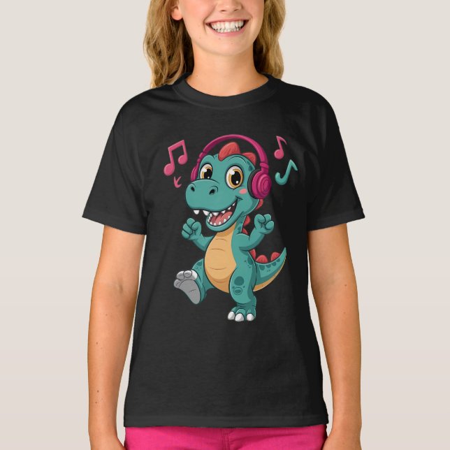 “Happy Musical Dinosaur Cartoon T-Shirt – Kids Fun (Front)