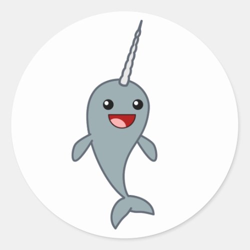 Happy Narwhal Classic Round Sticker