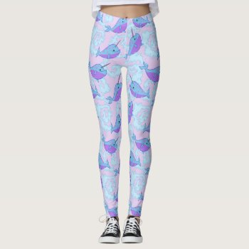 Happy Narwhal Pattern Leggings by JenHoneyDesigns at Zazzle