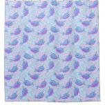 Happy Narwhal Pattern Shower Curtain at Zazzle