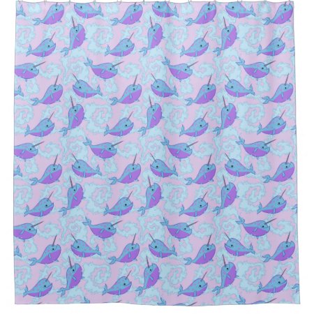 Happy Narwhal Pattern Shower Curtain