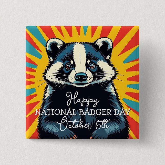 Happy National Badger Day - October 6th Button (Front)