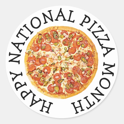 Happy National Pizza Month Classic Round Sticker