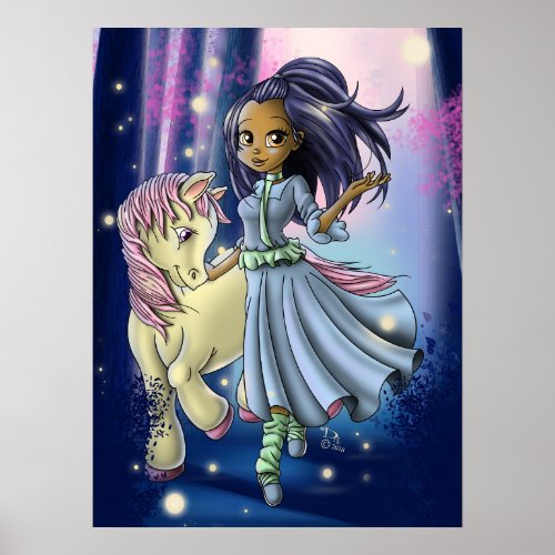 Happy Native American Girl and Pony Poster