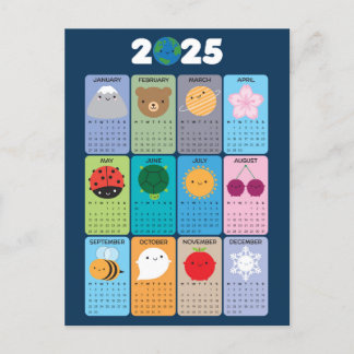 Happy Nature Kawaii 2025 Calendar Postcard