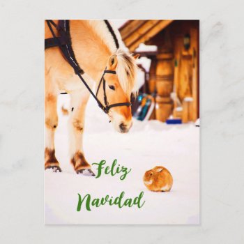 Happy Navidad Christmas With Farm Animals In Snow Holiday Postcard by Nordic_designs at Zazzle