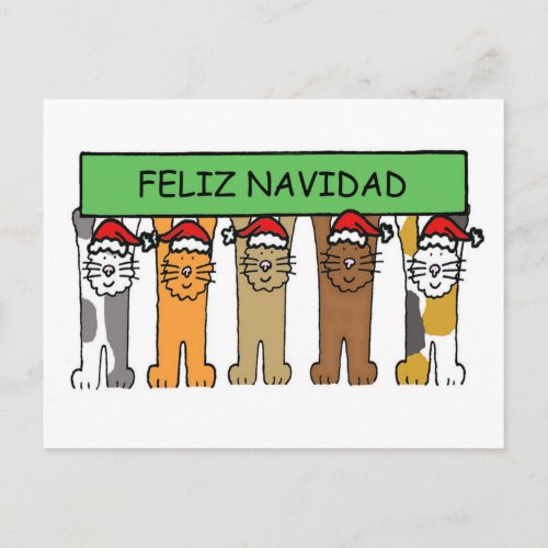 Happy Navidad Happy Christmas in Spanish Cute Cats Holiday Postcard