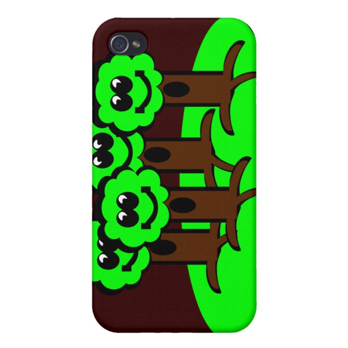 Happy Neon Green Cartoon Trees Smiling Cute Fun iPhone 4 Cases